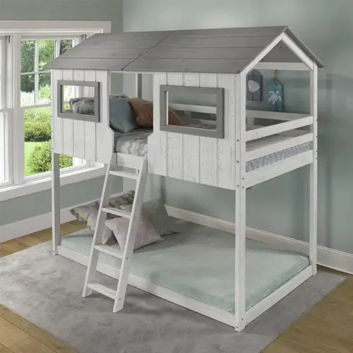 Safaris Twin Loft bed In White and Grey Rustic Style Finish