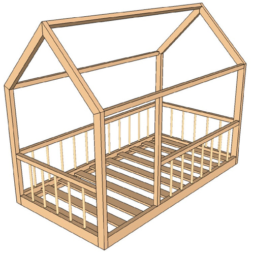  Twin sized handmade floor bed plan with guardrails