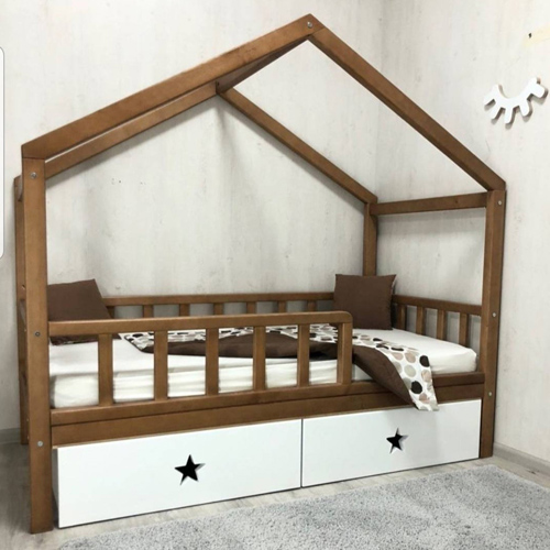 Waldorf twin house floor bed with slats and drawers