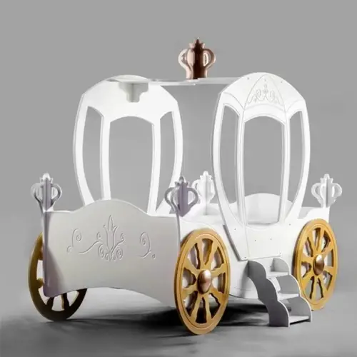 Wooden Princess carriage white bed with wheels & slats