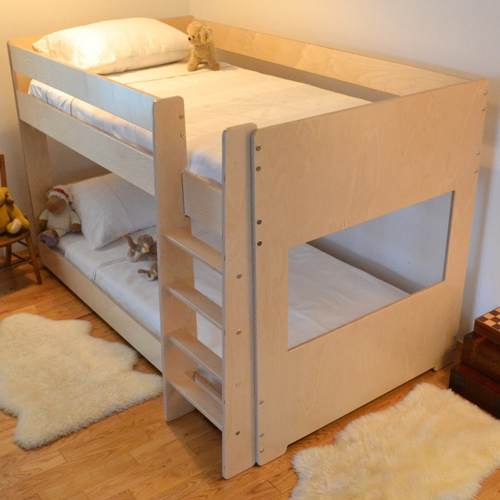 Wooden twin-sized low-bunk bed for toddlers