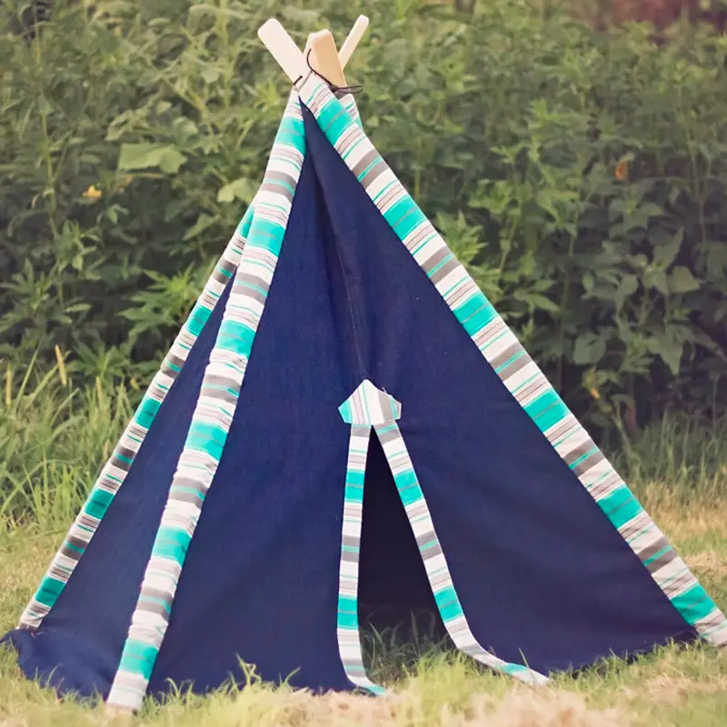 Canvas Tipi Tent for Girls & Boys Pink & White Teepee Tent for Girls & Boys Teepee Tent for Kids Indoor Play Tents Foldable & Small with Colorful Flags and Pocket