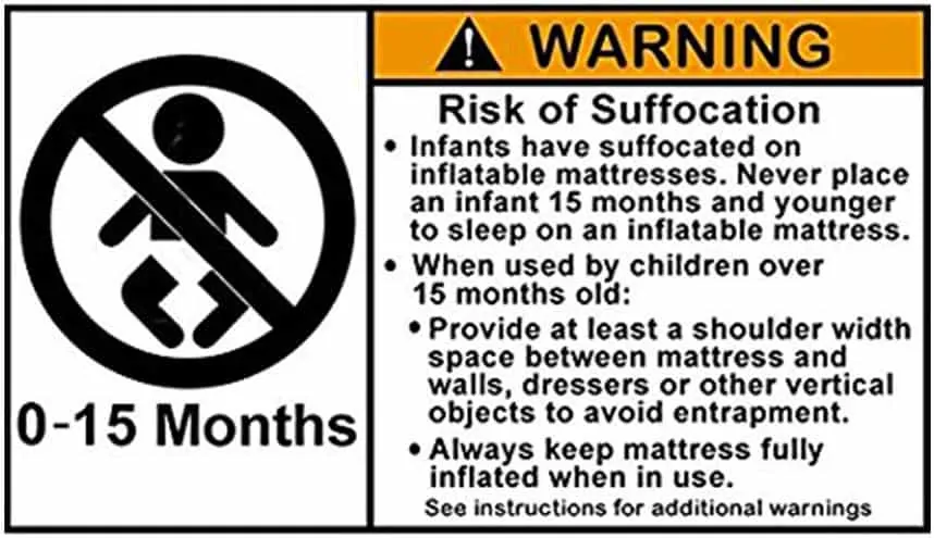 Air mattress warning label