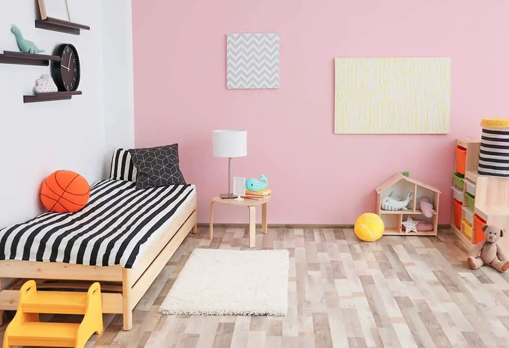 Pink wall in kid's room